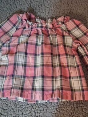 Pink Plaid Ruffle-Neck Long Sleeve Top